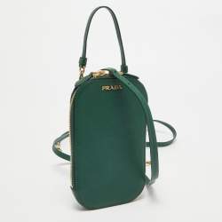 Prada Green Leather Phone Crossbody Bag