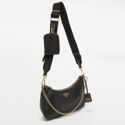 Prada Black Saffiano Lux Leather Nylon Re-Edition 2005 Bag