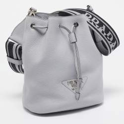 Prada Grey Vitello Daino Soft Leather Bucket Bag