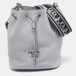 Prada Grey Vitello Daino Soft Leather Bucket Bag