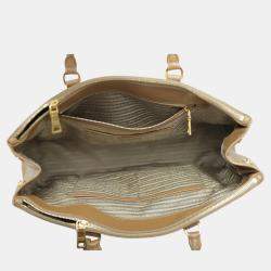 Pre Owned Prada Light brown Saffiano Leather Large Double Zip Tote Bag