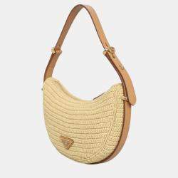 Prada Brown Raffia Arqué Shoulder Bag