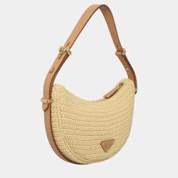 Prada Brown Raffia Arqué Shoulder Bag