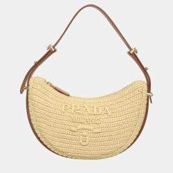 Prada Brown Raffia Arqué Shoulder Bag