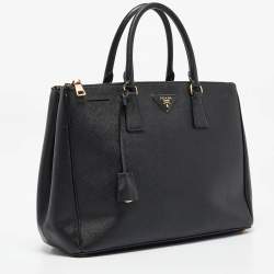 Prada Black Saffiano Lux Leather Large Double Zip Tote