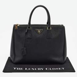 Prada Black Saffiano Lux Leather Large Double Zip Tote