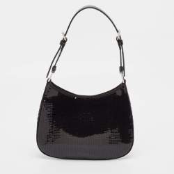 Prada Black Satin and Sequins Small Cleo Hobo