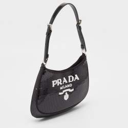 Prada Black Satin and Sequins Small Cleo Hobo