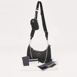 Prada Black Nylon and Saffiano Leather Re-Edition 2005 Shoulder Bag