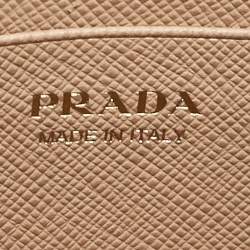 Pre Owned Prada Beige Saffiano Leather Flap Wallet On Chain