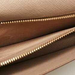 Pre Owned Prada Beige Saffiano Leather Flap Wallet On Chain