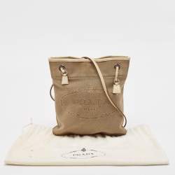 Pre Owned Prada Beige Canvas Jacquard Logo Crossbody Bag