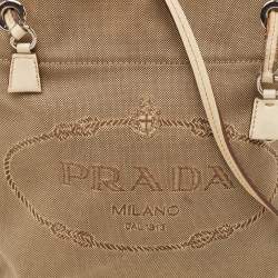Pre Owned Prada Beige Canvas Jacquard Logo Crossbody Bag