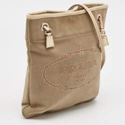Pre Owned Prada Beige Canvas Jacquard Logo Crossbody Bag