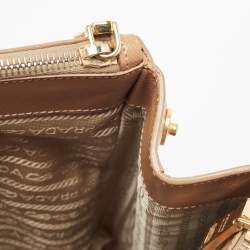 Pre Owned Prada Brown Saffiano Leather Large Double Zip Tote