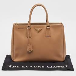 Pre Owned Prada Brown Saffiano Leather Large Double Zip Tote
