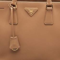 Pre Owned Prada Brown Saffiano Leather Large Double Zip Tote