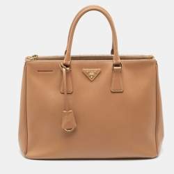 Pre Owned Prada Brown Saffiano Leather Large Double Zip Tote