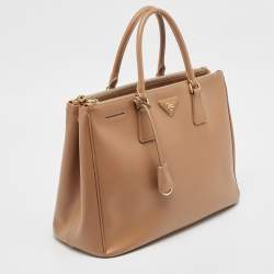 Pre Owned Prada Brown Saffiano Leather Large Double Zip Tote