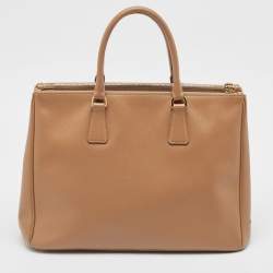 Pre Owned Prada Brown Saffiano Leather Large Double Zip Tote