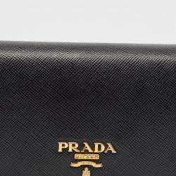 Pre Owned Prada Black Saffiano Metal Leather Flap Continental Wallet