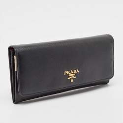 Pre Owned Prada Black Saffiano Metal Leather Flap Continental Wallet