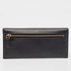 Pre Owned Prada Black Saffiano Metal Leather Flap Continental Wallet