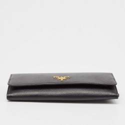 Pre Owned Prada Black Saffiano Metal Leather Flap Continental Wallet