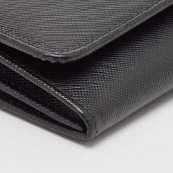 Pre Owned Prada Black Saffiano Metal Leather Flap Continental Wallet