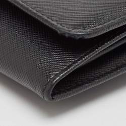 Pre Owned Prada Black Saffiano Metal Leather Flap Continental Wallet