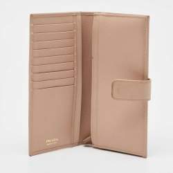 Pre Owned Prada Beige Saffiano Metal Leather Flap Continental Wallet