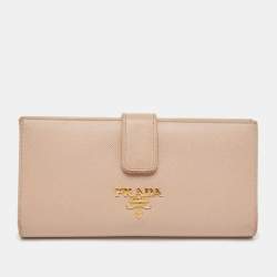 Pre Owned Prada Beige Saffiano Metal Leather Flap Continental Wallet