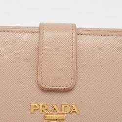 Pre Owned Prada Beige Saffiano Metal Leather Flap Continental Wallet