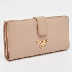 Pre Owned Prada Beige Saffiano Metal Leather Flap Continental Wallet