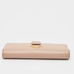 Pre Owned Prada Beige Saffiano Metal Leather Flap Continental Wallet