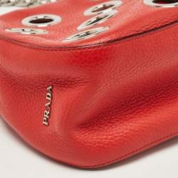 Prada Red Leather Grommet Shoulder Bag