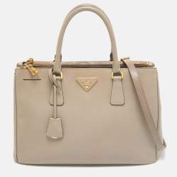 Prada Grey Saffiano Lux Leather Medium Double Zip Tote