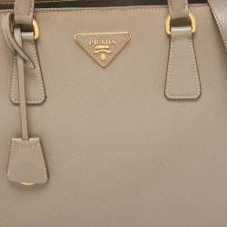 Prada Grey Saffiano Lux Leather Medium Double Zip Tote