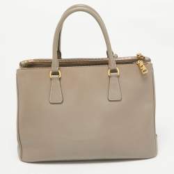 Prada Grey Saffiano Lux Leather Medium Double Zip Tote