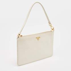 Prada White Saffiano Lux Leather Slim Pochette Bag