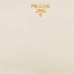 Prada White Saffiano Lux Leather Slim Pochette Bag