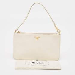 Prada White Saffiano Lux Leather Slim Pochette Bag