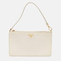 Prada White Saffiano Lux Leather Slim Pochette Bag
