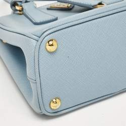 Prada Light Blue Saffiano Lux Leather Mini Double Zip Crossbody Bag