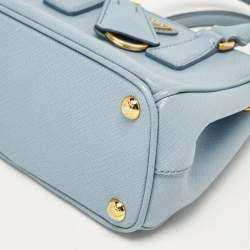 Prada Light Blue Saffiano Lux Leather Mini Double Zip Crossbody Bag