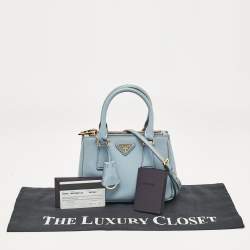 Prada Light Blue Saffiano Lux Leather Mini Double Zip Crossbody Bag