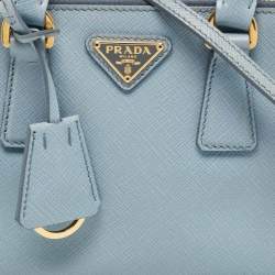 Prada Light Blue Saffiano Lux Leather Mini Double Zip Crossbody Bag