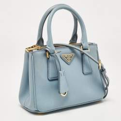 Prada Light Blue Saffiano Lux Leather Mini Double Zip Crossbody Bag