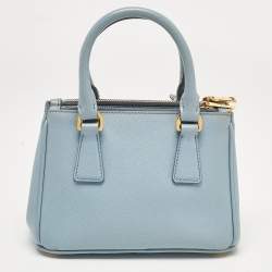 Prada Light Blue Saffiano Lux Leather Mini Double Zip Crossbody Bag