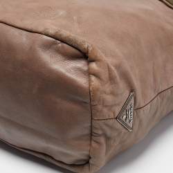 Pre Owned Prada Dark Beige Leather Vertical Tote